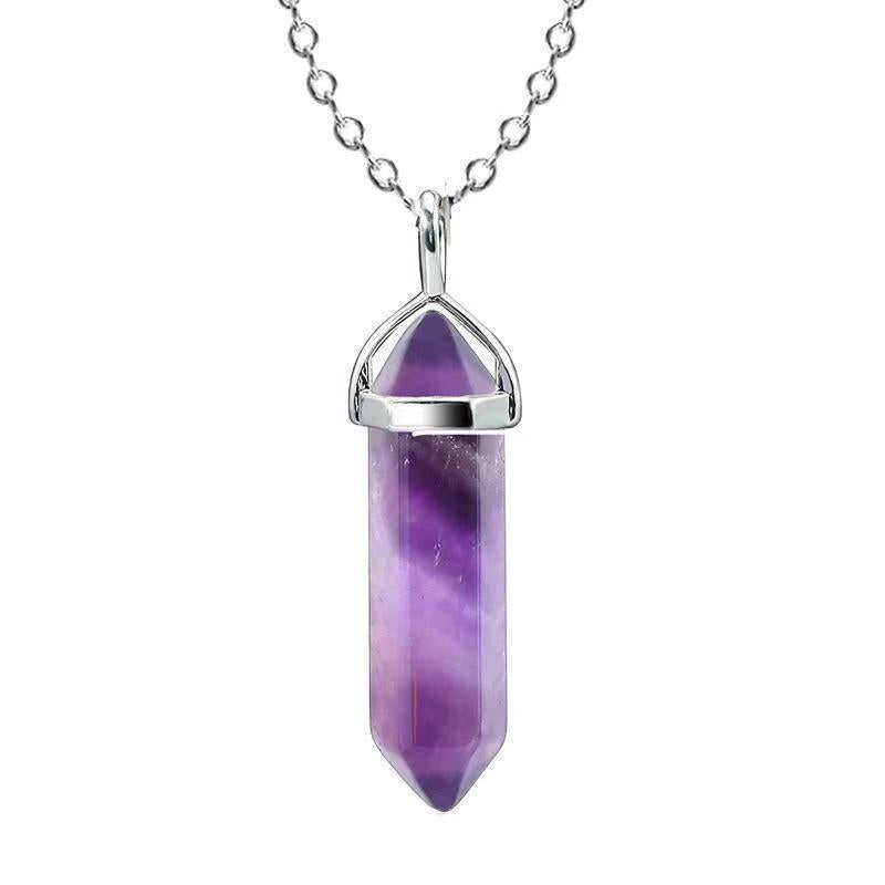 Rainbow Natural color fluorite pendant hexagonal prism crystal raw stone purple fluorite hexagonal column pointed green fluorite necklace men and women jewelry