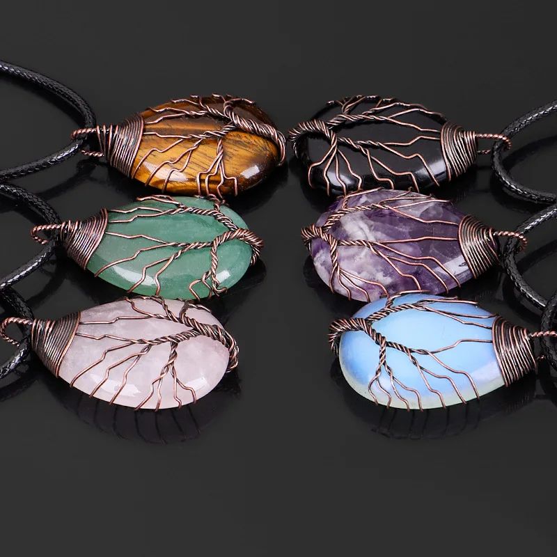 Tree of Life 7 Chakra Natural Gemstone Necklace Crystal Energy Healing Handmade Pendant Necklace for Women Men Yoga Jewelry